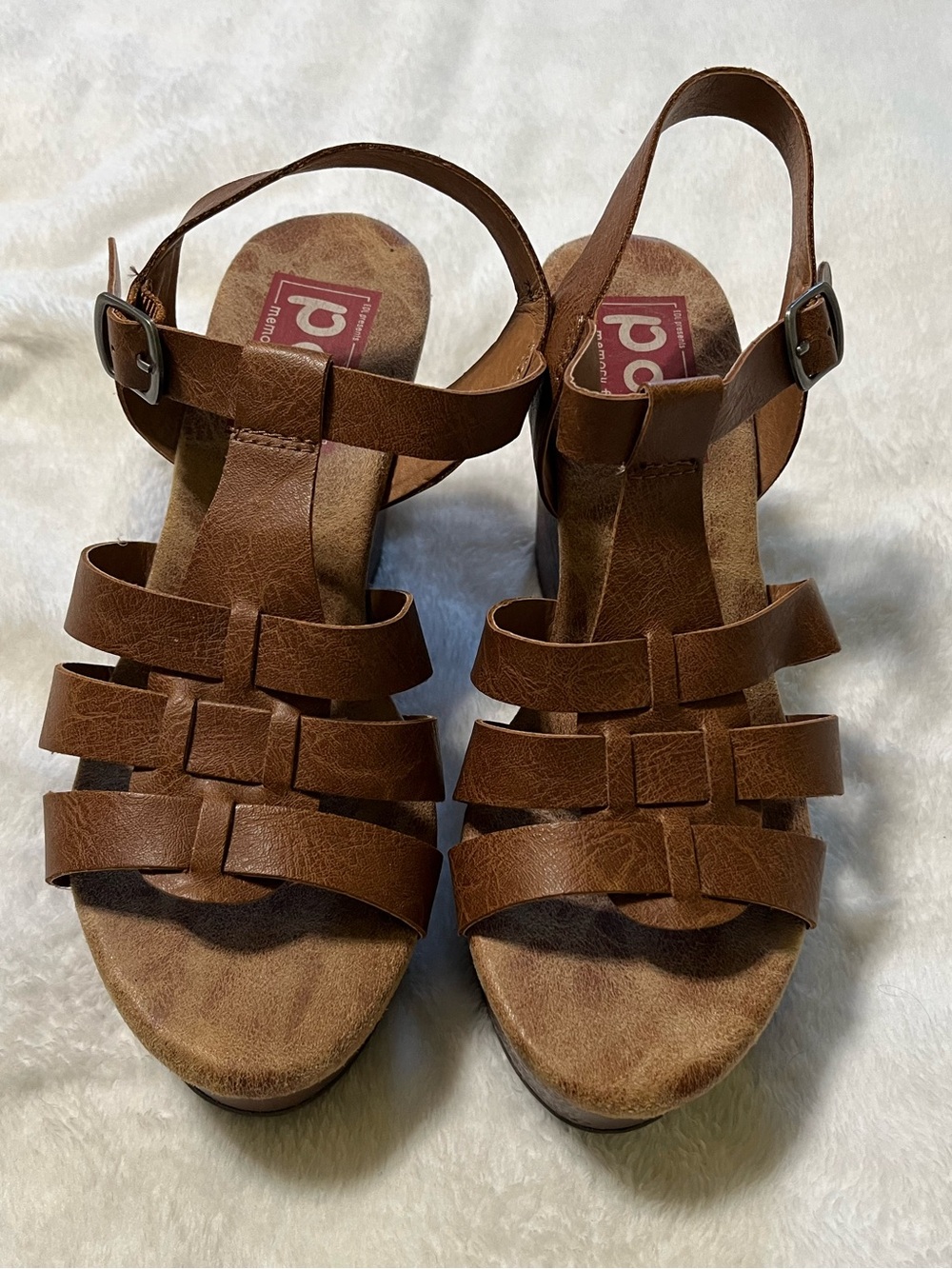 pop Brown Strappy Woven Leather Sandals